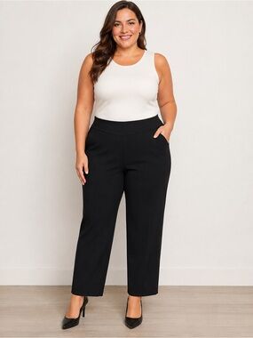 Liz Claiborne Plus-Size Black Straight-Leg Ponte Trousers